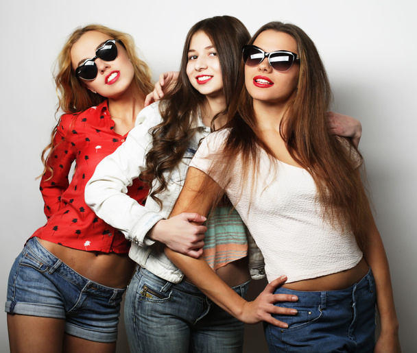 Fashion portrait of three stylish sexy  girls best friends, - Fotografie, Obrázek