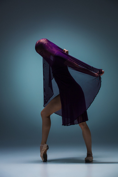 The beautiful ballerina dancing with blue veil - Φωτογραφία, εικόνα