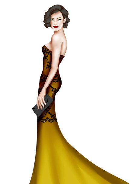 Mulher elegante vestindo um vestido de moda longa e elegante
 - Foto, Imagem