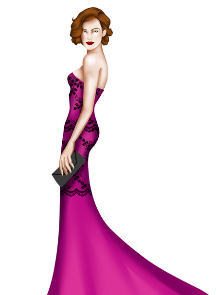 Elegante vrouw draagt een lange elegante mode jurk - Foto, afbeelding
