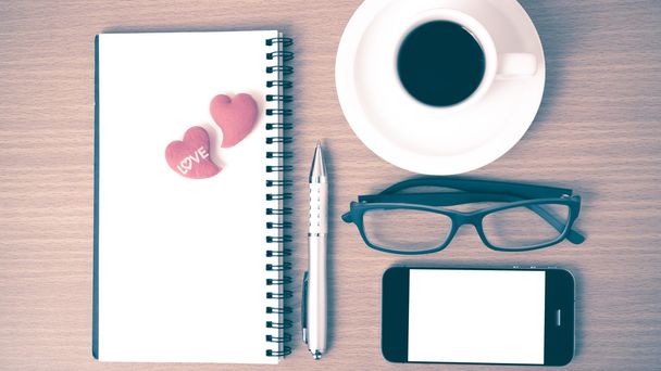 coffee,phone,eyeglasses,notepad and heart - Photo, Image