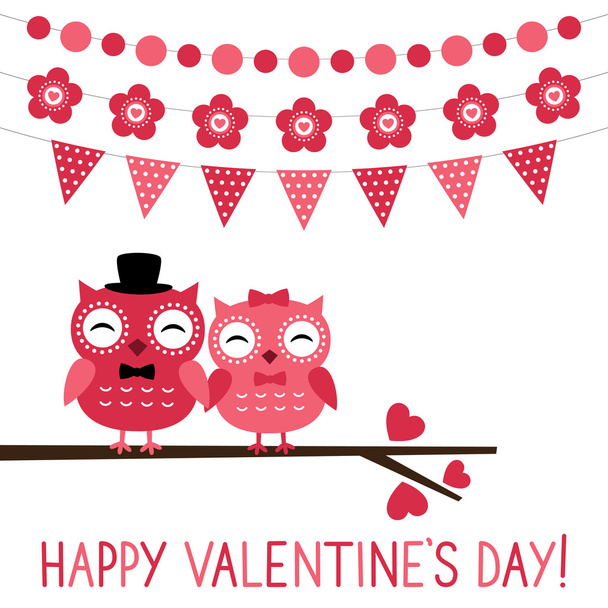 Cute owl couple Valentine card - Vecteur, image