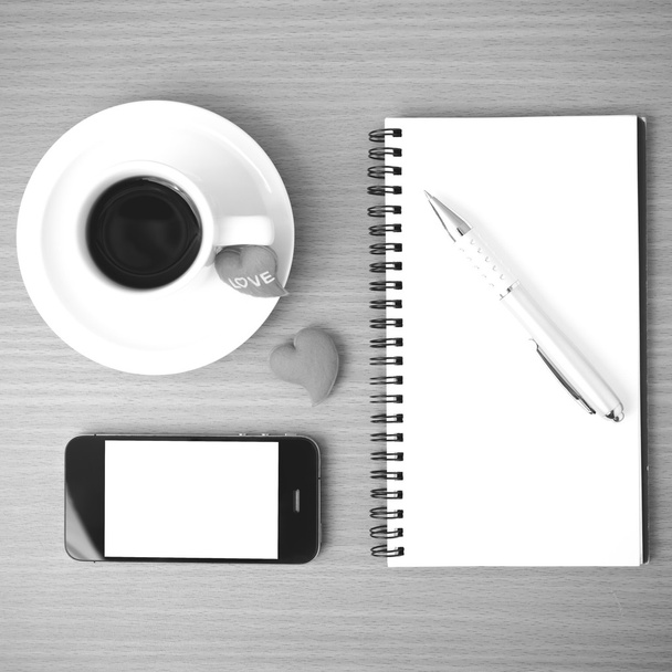 coffee,phone,notepad and heart - Foto, Imagem