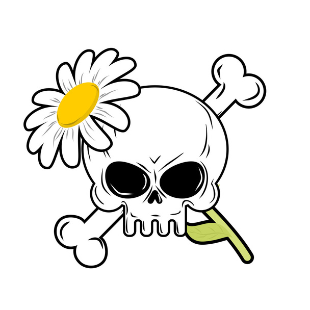 Skull and flower. symbol of death and symbol of life. - Διάνυσμα, εικόνα