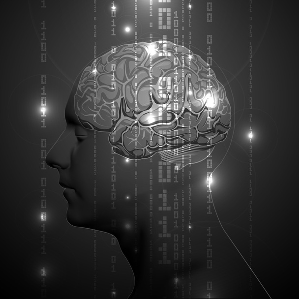 Ενεργού ανθρώπινου εγκεφάλου με δυαδικά ψηφία - Διάνυσμα, εικόνα