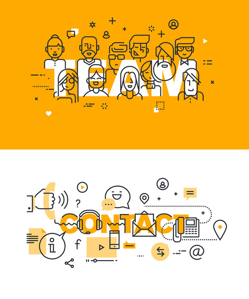 Set of modern vector illustration concepts of words team and contact - Διάνυσμα, εικόνα