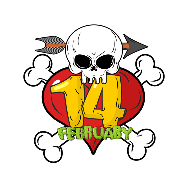 14 February. Valentines day logo for love until death. Head skul - Vector, afbeelding