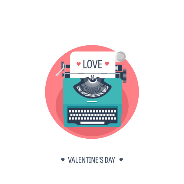 пишущая машинка с любовным сообщением. День Святого Валентина
 - Вектор,изображение