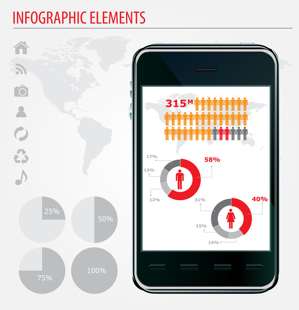 Mobile infographics. Set of graphs and chats. - Vetor, Imagem