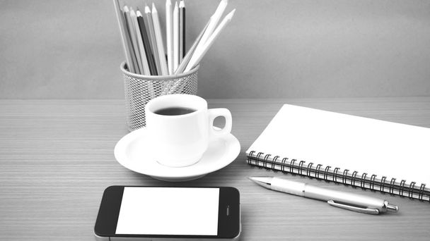 coffe,phone,notepad and color pencil - Фото, зображення