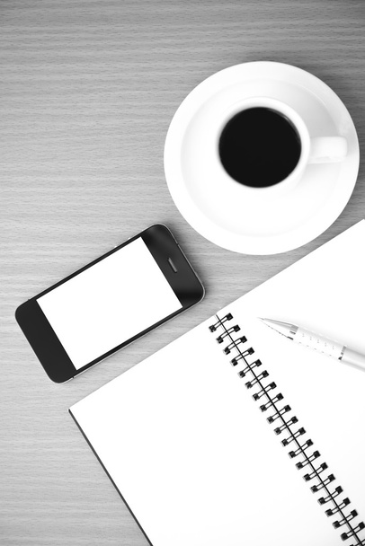 coffee cup and phone and notepad - Photo, Image