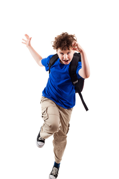 Boy jumping, running isolated on white background - 写真・画像
