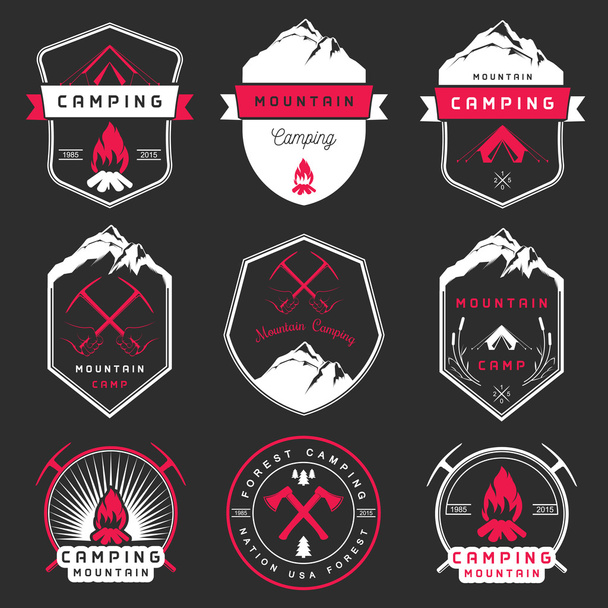 Set of Vector Badges Camping and Hiking - Διάνυσμα, εικόνα