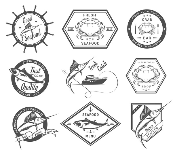 Набор векторных этикеток и знаков морепродуктов
 - Вектор,изображение