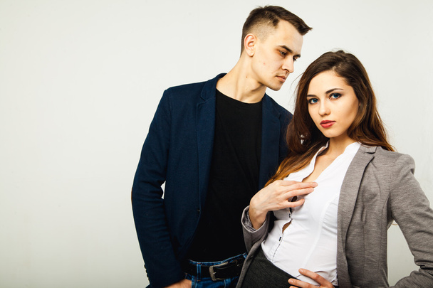 Beautiful young couple in casual clothing - Fotoğraf, Görsel