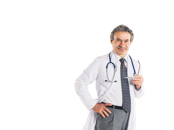 Adult qualified physician diagnostician, with a stethoscope - Zdjęcie, obraz