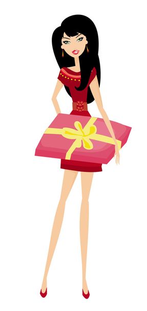 Beautiful girl with gift box - Фото, изображение