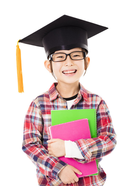 happy school kid graduate in graduation cap - Φωτογραφία, εικόνα