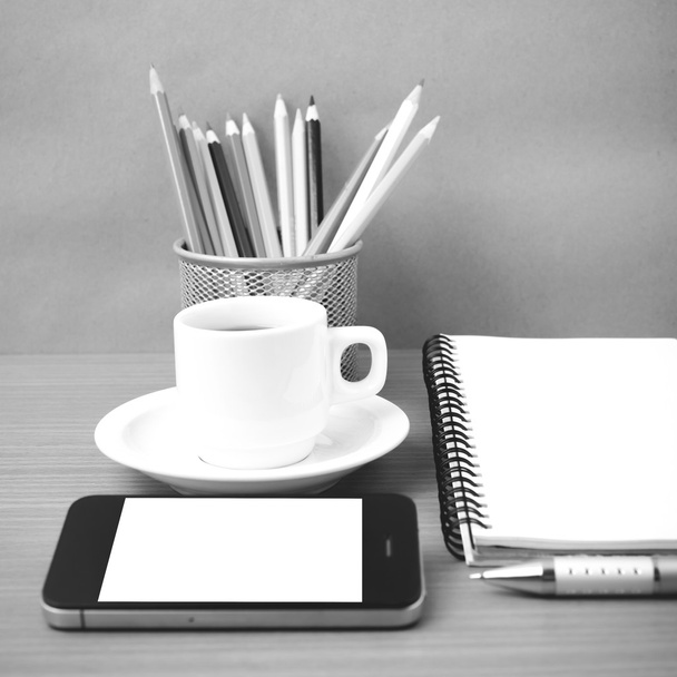 coffe,phone,notepad and color pencil - Foto, Bild