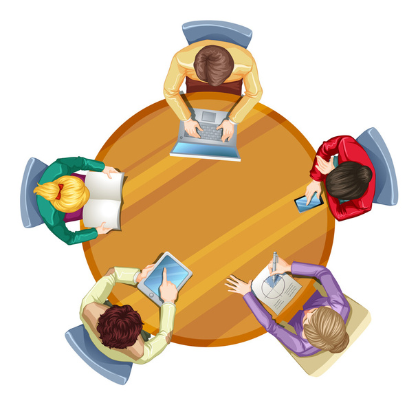 Top view of round table with business people - Vector, Image