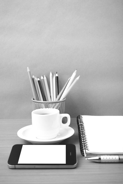 coffe,phone,notepad and color pencil - Fotoğraf, Görsel