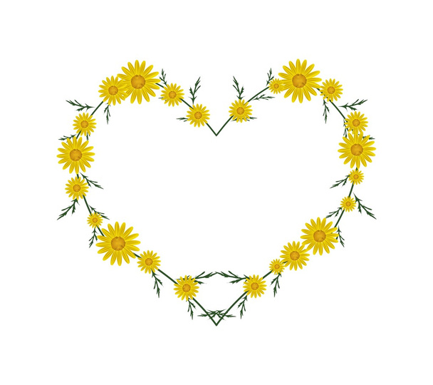 Flores amarelas bonitas Margarida em forma de coração
 - Vetor, Imagem