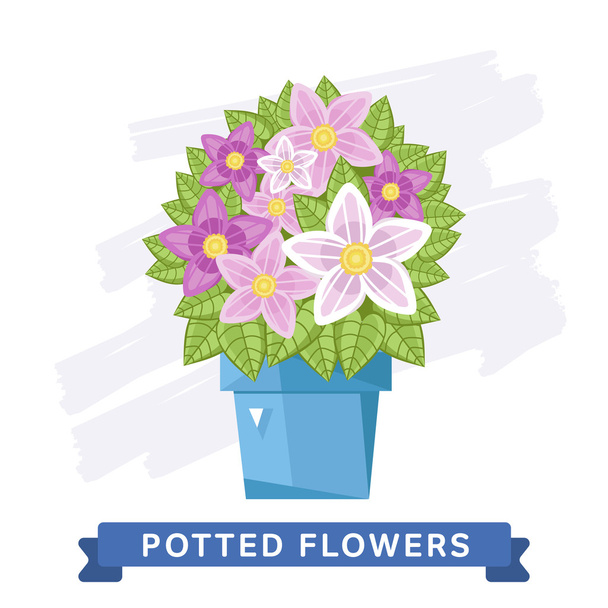 Spring colorful flowers in pots Vector - Vector, Image