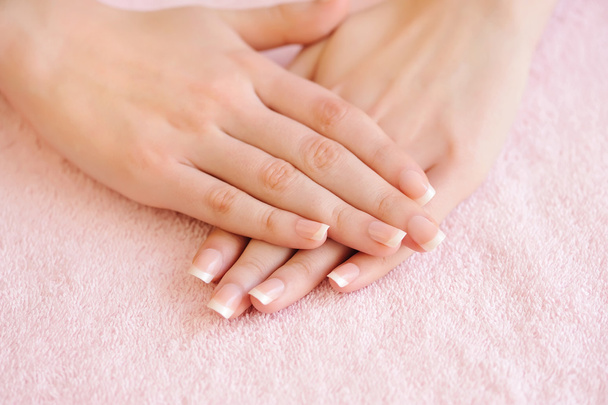 Woman hands with beautiful french manicure - Photo, Image