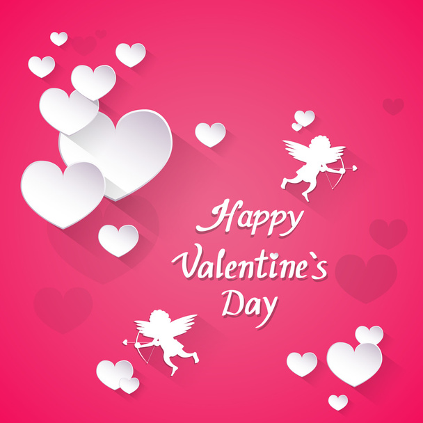 Pink Valentine Day Gift Card Holiday Love Heart Shape Angel - Vektor, kép