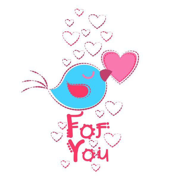 Bird Holding Heart Shape Greeting Card Valentine Day - Vecteur, image