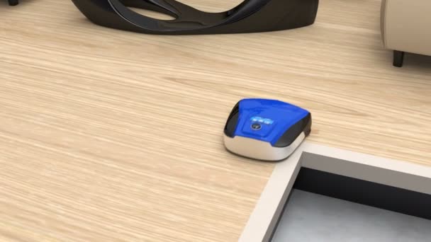 Animation of wireless robotic vacuum cleaner back to charging station - Footage, Video
