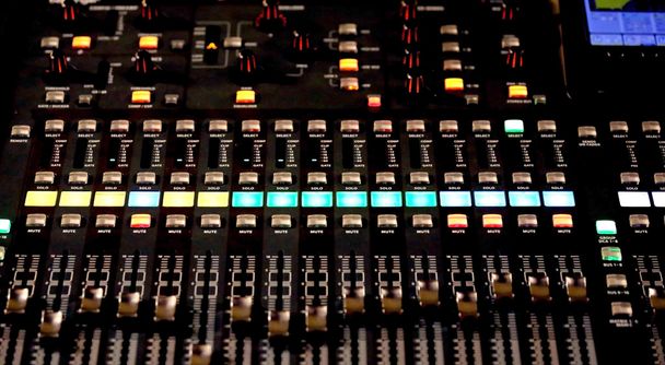 big mixing console with channel to change volume and bass and tr - Photo, Image