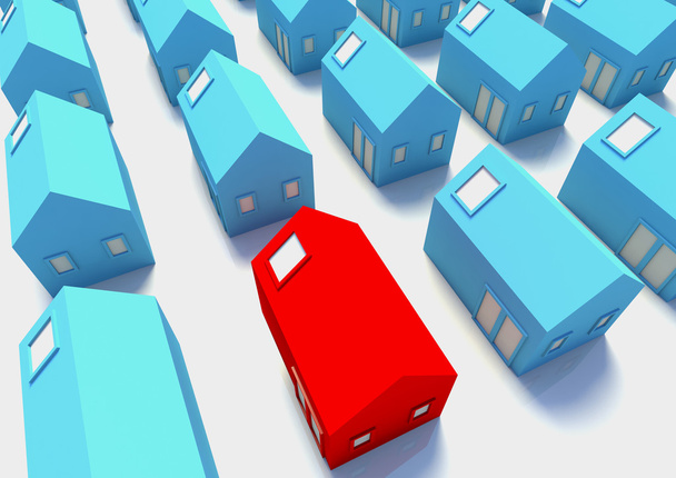 Casa Roja Moderna entre Azul
 - Foto, imagen