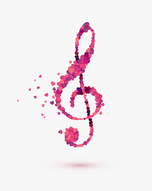 treble clef of hearts. Romantic music symbol - Vector, Image