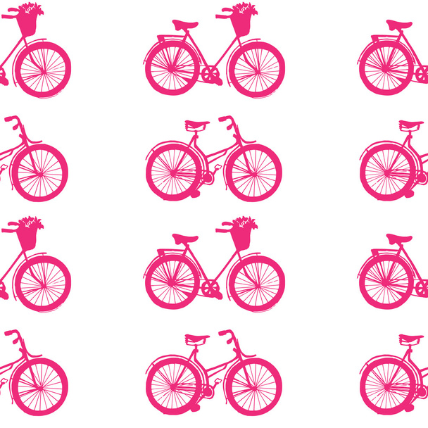 handgezeichnete Illustrationen. rosa Fahrrad. nahtloses Muster. - Vektor, Bild