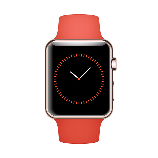Smart Watch Mockup with orange strap and Rose Gold steel case - Vector, imagen