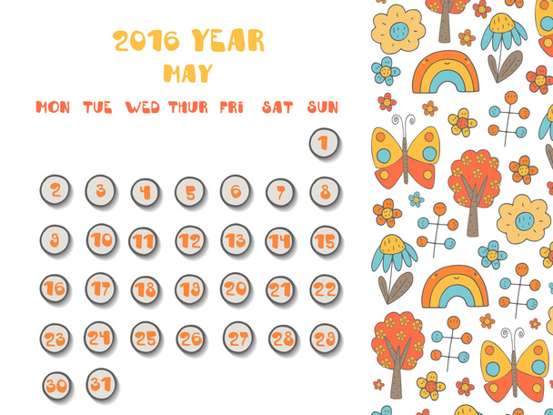 Cute hand drawn 2016 year calendar - Vector, Image