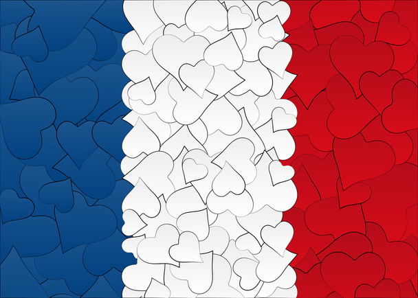 Harten doodles hand getekende vlag Frankrijk, met liefde uit Frankrijk, een heleboel hart - Vector, afbeelding