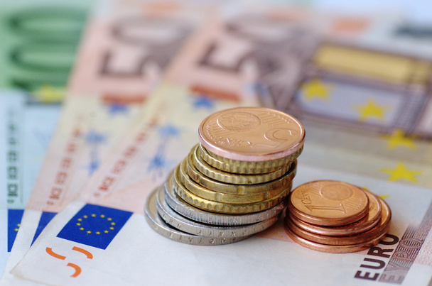 Euro notes and coins - Foto, Imagem