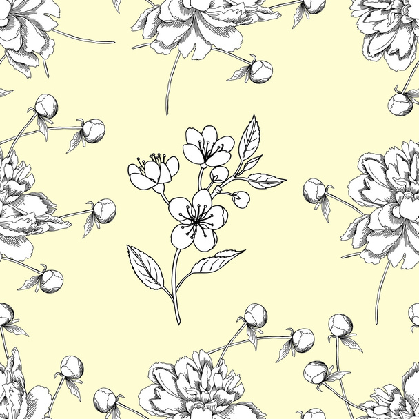 Seamless pattern with peony - Vecteur, image