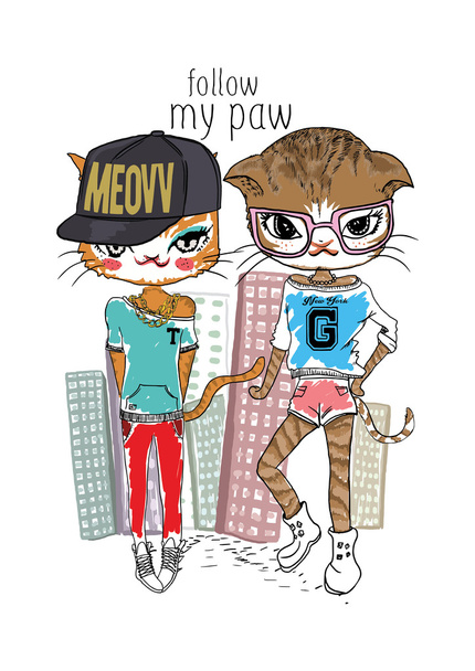 lovely fashion cats - Vector, Image