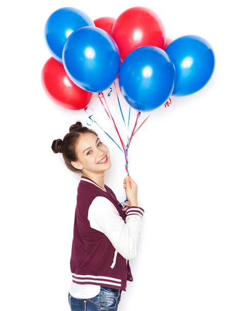 happy teenage girl with helium balloons - Φωτογραφία, εικόνα