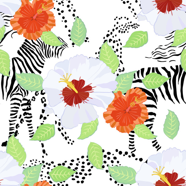 naadloze patroon met hibiscus - Vector, afbeelding
