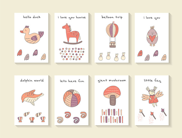 Cute hand drawn cards - Vector, Image