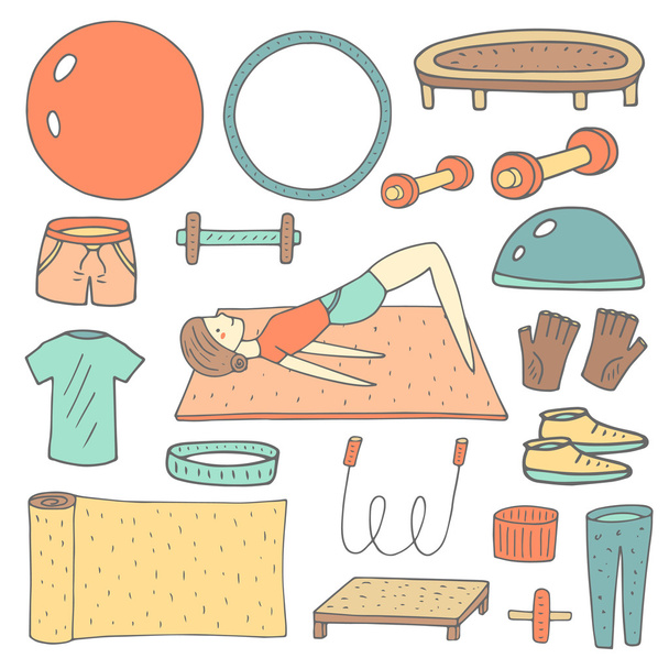 Cute hand drawn fitness objects set - ベクター画像