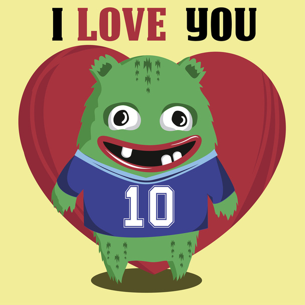Green monster with red heart - Vector, Image