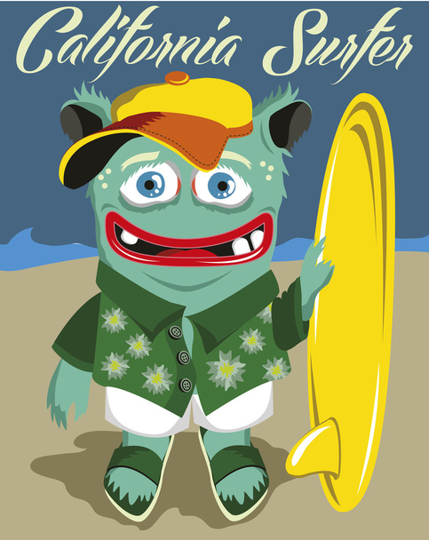 Surfer potwór z desek surfingowych - Wektor, obraz