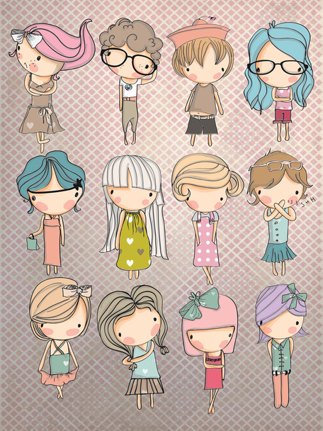 kids in different dresses - Vector, Image