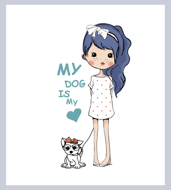 cute girl with dog - Vector, Image