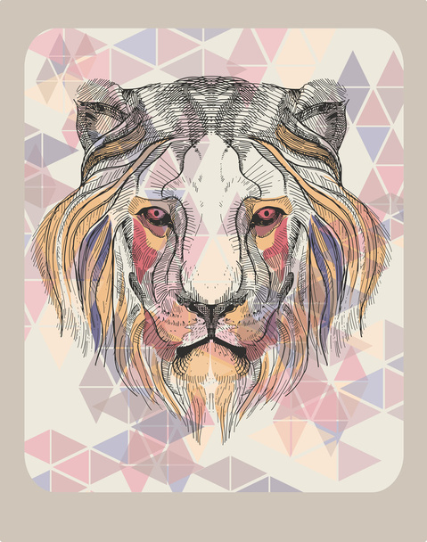 Head of Lion with Vintage Pattern - Vector, Image